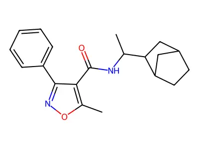 N-(1-bicyclo[2.2.1]hept-2-ylethyl)-5-methyl-3-phenyl-4-isoxazolecarboxamide structure