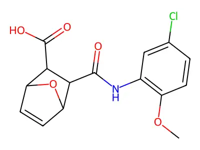 3-[(5-chloro-2-methoxyanilino)carbonyl]-7-oxabicyclo[2.2.1]hept-5-ene-2-carboxylic acid structure
