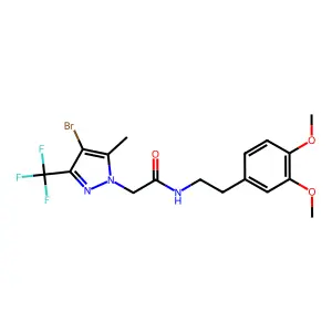 2-[4-bromo-5-methyl-3-(trifluoromethyl)pyrazol-1-yl]-N-[2-(3,4-dimethoxyphenyl)ethyl]acetamide structure
