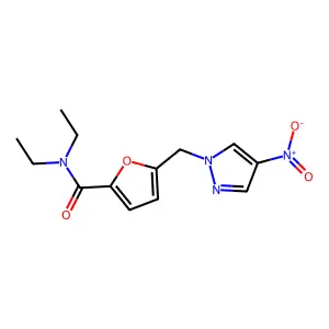 N,N-diethyl-5-({4-nitro-1H-pyrazol-1-yl}methyl)-2-furamide structure