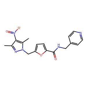 5-[(3,5-dimethyl-4-nitropyrazol-1-yl)methyl]-N-(pyridin-4-ylmethyl)furan-2-carboxamide structure