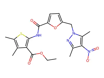ethyl 2-[[5-[(3,5-dimethyl-4-nitropyrazol-1-yl)methyl]furan-2-carbonyl]amino]-4,5-dimethylthiophene-3-carboxylate structure