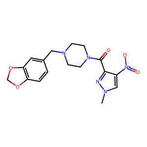 [4-(1,3-benzodioxol-5-ylmethyl)piperazin-1-yl]-(1-methyl-4-nitropyrazol-3-yl)methanone structure