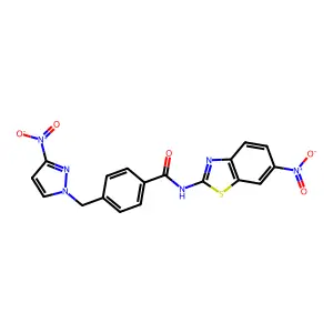 N-(6-nitro-1,3-benzothiazol-2-yl)-4-[(3-nitropyrazol-1-yl)methyl]benzamide structure