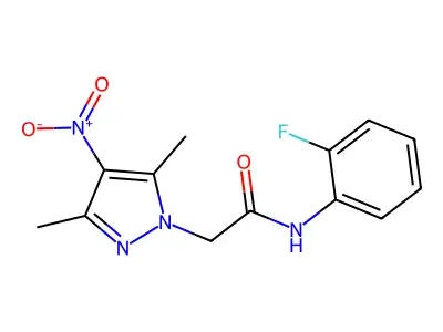 2-(3,5-dimethyl-4-nitropyrazol-1-yl)-N-(2-fluorophenyl)acetamide structure