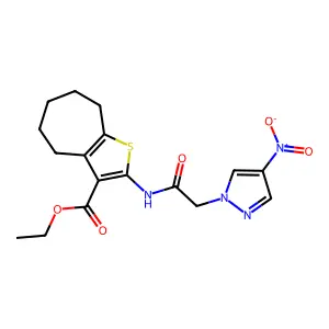 ethyl 2-[({4-nitro-1H-pyrazol-1-yl}acetyl)amino]-5,6,7,8-tetrahydro-4H-cyclohepta[b]thiophene-3-carboxylate structure