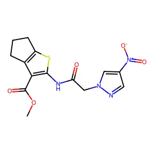 methyl 2-[({4-nitro-1H-pyrazol-1-yl}acetyl)amino]-5,6-dihydro-4H-cyclopenta[b]thiophene-3-carboxylate structure