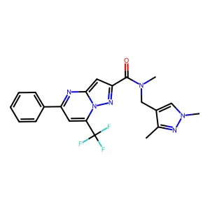 N-[(1,3-dimethylpyrazol-4-yl)methyl]-N-methyl-5-phenyl-7-(trifluoromethyl)pyrazolo[1,5-a]pyrimidine-2-carboxamide structure