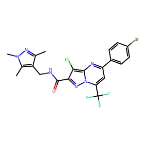 5-(4-bromophenyl)-3-chloro-7-(trifluoromethyl)-N-[(1,3,5-trimethyl-1H-pyrazol-4-yl)methyl]pyrazolo[1,5-a]pyrimidine-2-carboxamide structure