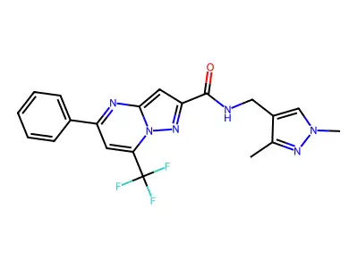 N-[(1,3-dimethyl-1H-pyrazol-4-yl)methyl]-5-phenyl-7-(trifluoromethyl)pyrazolo[1,5-a]pyrimidine-2-carboxamide structure
