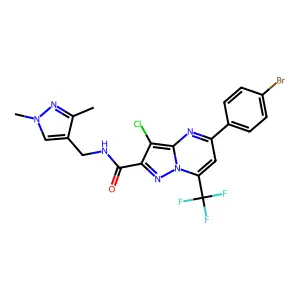 5-(4-bromophenyl)-3-chloro-N-[(1,3-dimethyl-1H-pyrazol-4-yl)methyl]-7-(trifluoromethyl)pyrazolo[1,5-a]pyrimidine-2-carboxamide structure
