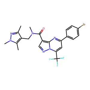 5-(4-bromophenyl)-N-methyl-7-(trifluoromethyl)-N-[(1,3,5-trimethyl-1H-pyrazol-4-yl)methyl]pyrazolo[1,5-a]pyrimidine-3-carboxamide structure
