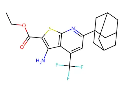 ethyl 6-(1-adamantyl)-3-amino-4-(trifluoromethyl)thieno[2,3-b]pyridine-2-carboxylate structure