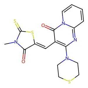 (Z)-3-methyl-5-((4-oxo-2-thiomorpholino-4H-pyrido[1,2-a]pyrimidin-3-yl)methylene)-2-thioxothiazolidin-4-one structure