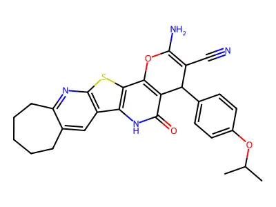 2-amino-4-(4-isopropoxyphenyl)-5-oxo-4,5,6,8,9,10,11,12-octahydrocyclohepta[b]pyrano[2'',3'':4',5']pyrido[2',3':4,5]thieno[3,2-e]pyridine-3-carbonitrile structure