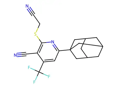 6-(1-Adamantyl)-2-[(cyanomethyl)sulfanyl]-4-(trifluoromethyl)nicotinonitrile structure