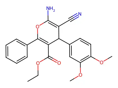 ethyl 6-amino-5-cyano-4-(3,4-dimethoxyphenyl)-2-phenyl-4H-pyran-3-carboxylate structure