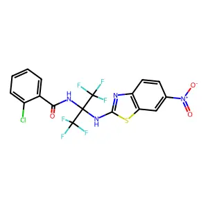 2-Chloro-N-[2,2,2-trifluoro-1-[(6-nitro-2-benzothiazolyl)amino]-1-(trifluoromethyl)ethyl]benzamide structure