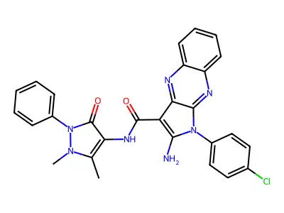 2-amino-1-(4-chlorophenyl)-N-(1,5-dimethyl-3-oxo-2-phenyl-2,3-dihydro-1H-pyrazol-4-yl)-1H-pyrrolo[2,3-b]quinoxaline-3-carboxamide structure