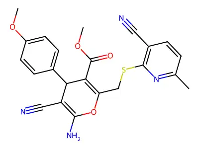 methyl 6-amino-5-cyano-2-{[(3-cyano-6-methylpyridin-2-yl)sulfanyl]methyl}-4-(4-methoxyphenyl)-4H-pyran-3-carboxylate structure