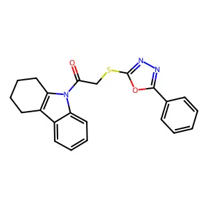9-{[(5-phenyl-1,3,4-oxadiazol-2-yl)thio]acetyl}-2,3,4,9-tetrahydro-1H-carbazole structure