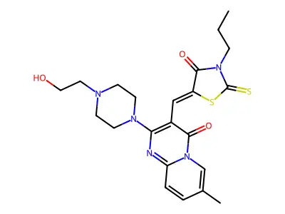 2-[4-(2-hydroxyethyl)piperazin-1-yl]-7-methyl-3-[(Z)-(4-oxo-3-propyl-2-thioxo-1,3-thiazolidin-5-ylidene)methyl]-4H-pyrido[1,2-a]pyrimidin-4-one structure