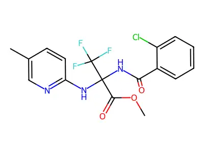 methyl 2-[(2-chlorobenzoyl)amino]-3,3,3-trifluoro-2-[(5-methyl-2-pyridinyl)amino]propanoate structure