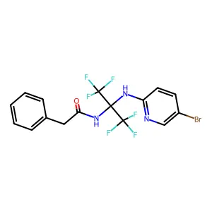 N-[2-[(5-bromopyridin-2-yl)amino]-1,1,1,3,3,3-hexafluoropropan-2-yl]-2-phenylacetamide structure