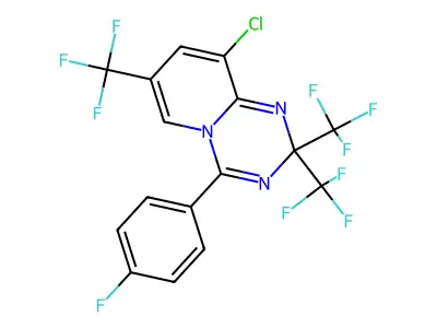 9-chloro-4-(4-fluorophenyl)-2,2,7-tris(trifluoromethyl)-2H-pyrido[1,2-a][1,3,5]triazine structure