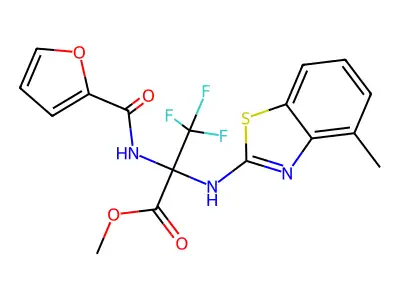 methyl 3,3,3-trifluoro-2-(furan-2-carbonylamino)-2-[(4-methyl-1,3-benzothiazol-2-yl)amino]propanoate structure