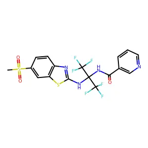 N-[1,1,1,3,3,3-hexafluoro-2-[(6-methylsulfonyl-1,3-benzothiazol-2-yl)amino]propan-2-yl]pyridine-3-carboxamide structure