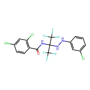 2,4-dichloro-N-[2-[2-(3-chlorophenyl)hydrazinyl]-1,1,1,3,3,3-hexafluoropropan-2-yl]benzamide structure