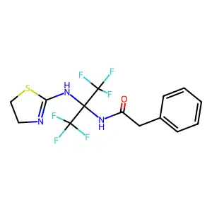 N-[2-(4,5-dihydro-1,3-thiazol-2-ylamino)-1,1,1,3,3,3-hexafluoropropan-2-yl]-2-phenylacetamide structure