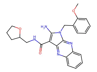 2-amino-1-(2-methoxybenzyl)-N-(tetrahydrofuran-2-ylmethyl)-1H-pyrrolo[2,3-b]quinoxaline-3-carboxamide structure