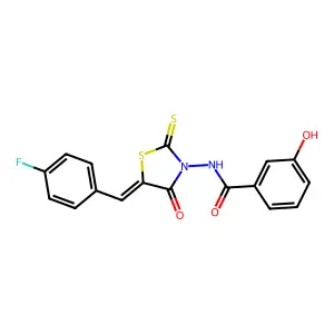 N-[(5Z)-5-(4-fluorobenzylidene)-4-oxo-2-thioxo-1,3-thiazolidin-3-yl]-3-hydroxybenzamide structure