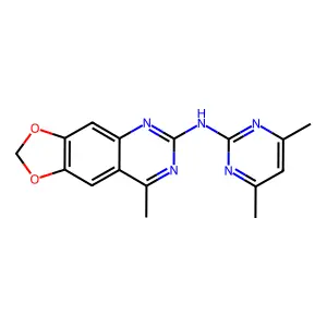 N-(4,6-dimethylpyrimidin-2-yl)-8-methyl[1,3]dioxolo[4,5-g]quinazolin-6-amine structure