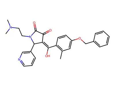 1-(2-dimethylaminoethyl)-4-[hydroxy-(2-methyl-4-phenylmethoxyphenyl)methylidene]-5-pyridin-3-ylpyrrolidine-2,3-dione structure