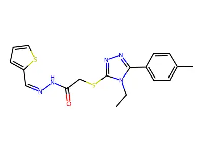2-[[4-ethyl-5-(4-methylphenyl)-1,2,4-triazol-3-yl]sulfanyl]-N-[(E)-thiophen-2-ylmethylideneamino]acetamide structure