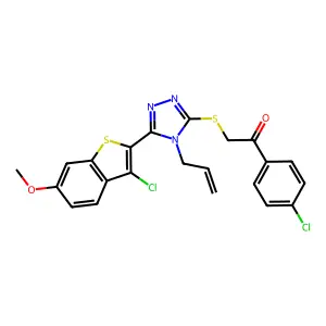 2-{[5-(3-chloro-6-methoxy-1-benzothiophen-2-yl)-4-(prop-2-en-1-yl)-4H-1,2,4-triazol-3-yl]sulfanyl}-1-(4-chlorophenyl)ethanone structure