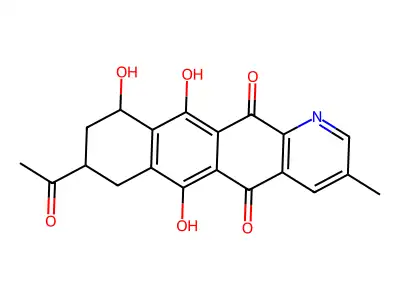 8-acetyl-6,10,11-trihydroxy-3-methyl-7,8,9,10-tetrahydronaphtho[2,3-g]quinoline-5,12-dione structure