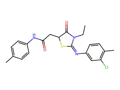 2-[2-(3-chloro-4-methylphenyl)imino-3-ethyl-4-oxo-1,3-thiazolidin-5-yl]-N-(4-methylphenyl)acetamide structure