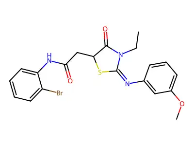 N-(2-bromophenyl)-2-[3-ethyl-2-(3-methoxyphenyl)imino-4-oxo-1,3-thiazolidin-5-yl]acetamide structure