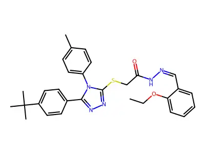 2-[[5-(4-tert-butylphenyl)-4-(4-methylphenyl)-1,2,4-triazol-3-yl]sulfanyl]-N-[(E)-(2-ethoxyphenyl)methylideneamino]acetamide structure