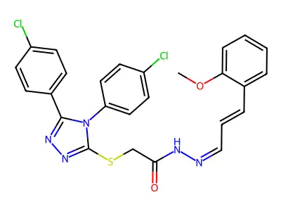 (E)-2-((4,5-bis(4-chlorophenyl)-4H-1,2,4-triazol-3-yl)thio)-N'-((E)-3-(2-methoxyphenyl)allylidene)acetohydrazide structure