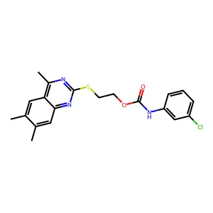 2-[(4,6,7-Trimethylquinazolin-2-yl)sulfanyl]ethyl (3-chlorophenyl)carbamate structure