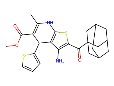 methyl 2-(1-adamantylcarbonyl)-3-amino-6-methyl-4-(2-thienyl)-4,7-dihydrothieno[2,3-b]pyridine-5-carboxylate structure