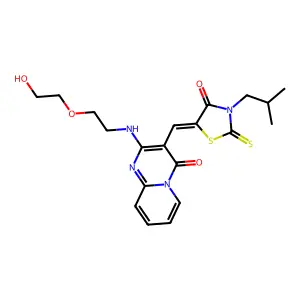 2-{[2-(2-hydroxyethoxy)ethyl]amino}-3-{(Z)-[3-(2-methylpropyl)-4-oxo-2-thioxo-1,3-thiazolidin-5-ylidene]methyl}-4H-pyrido[1,2-a]pyrimidin-4-one structure