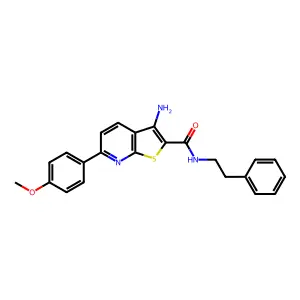 3-amino-6-(4-methoxyphenyl)-N-(2-phenylethyl)thieno[2,3-b]pyridine-2-carboxamide structure