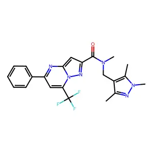N-methyl-5-phenyl-7-(trifluoromethyl)-N-[(1,3,5-trimethyl-1H-pyrazol-4-yl)methyl]pyrazolo[1,5-a]pyrimidine-2-carboxamide structure