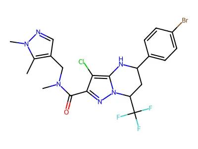 5-(4-bromophenyl)-3-chloro-N-[(1,5-dimethyl-1H-pyrazol-4-yl)methyl]-N-methyl-7-(trifluoromethyl)-4,5,6,7-tetrahydropyrazolo[1,5-a]pyrimidine-2-carboxamide structure